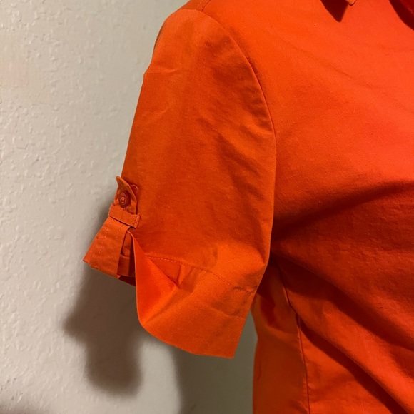 New York & Co. Orange button down short sleeve shirt size small - Picture 7 of 11
